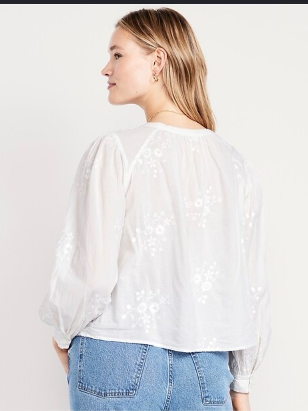 NWT Old Navy Embroidered White Cotton V Neck Long Sleeve Button Down Size 3x